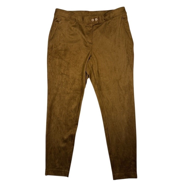 J. Jill Womens Faux Suede Ankle Leggings Camel Brown Side Zip Pants Size M B7-19